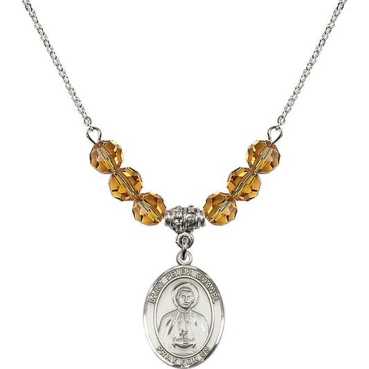 Sterling Silver Saint Peter Chanel Birthstone Necklace with Topaz Beads - 8397