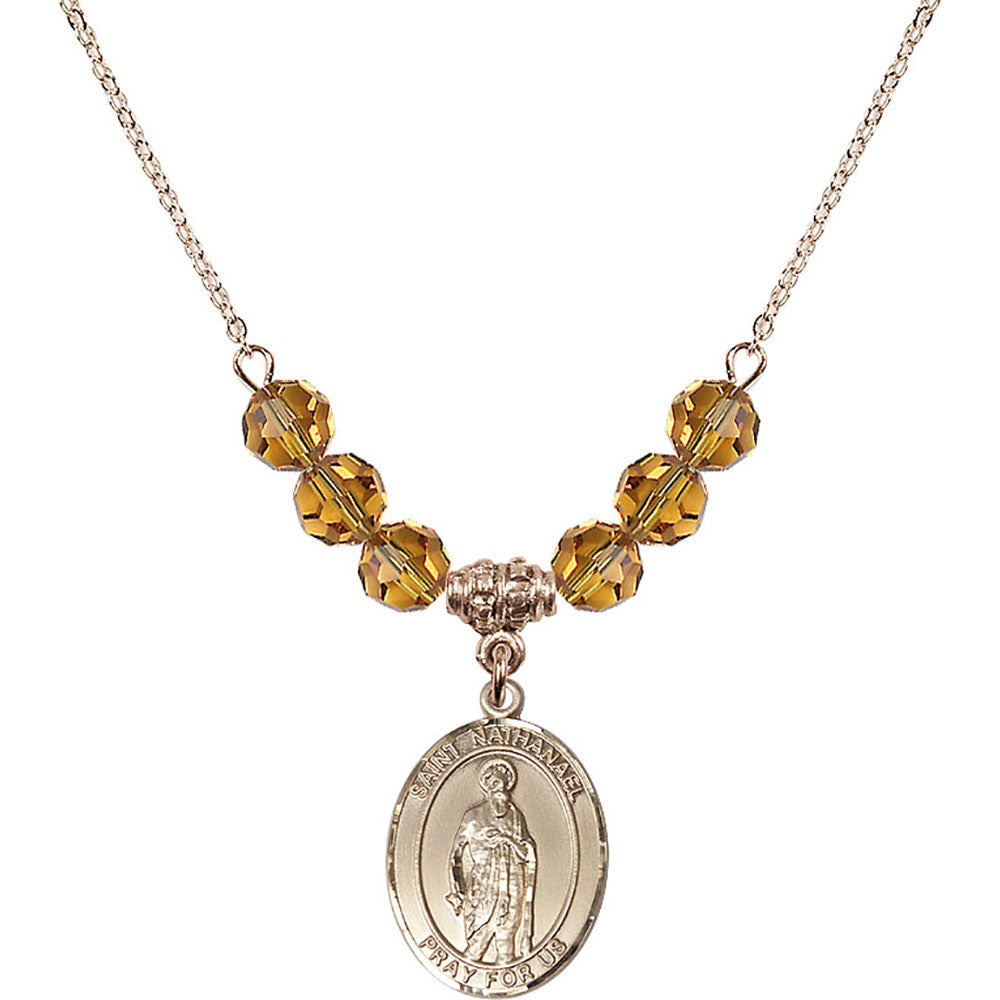 14kt Gold Filled Saint Nathanael Birthstone Necklace with Topaz Beads - 8398