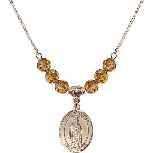 14kt Gold Filled Saint Nathanael Birthstone Necklace with Topaz Beads - 8398