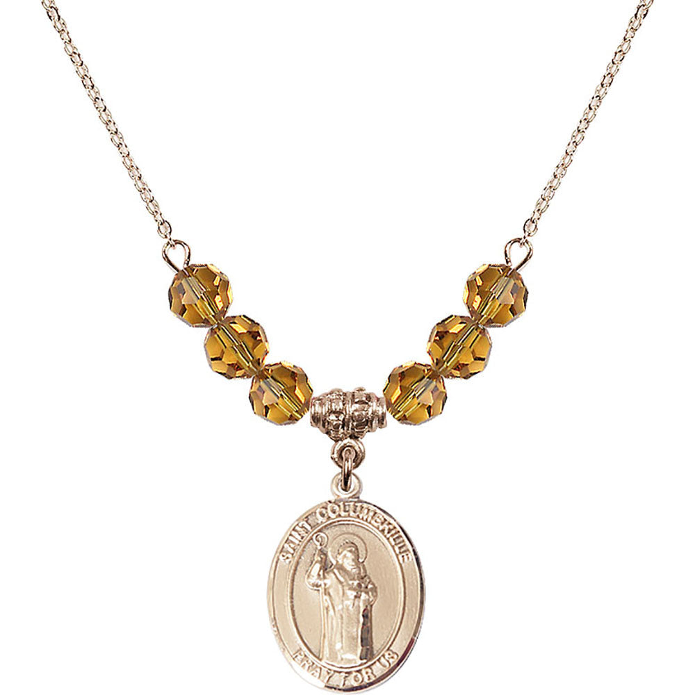 14kt Gold Filled Saint Columbkille Birthstone Necklace with Topaz Beads - 8399