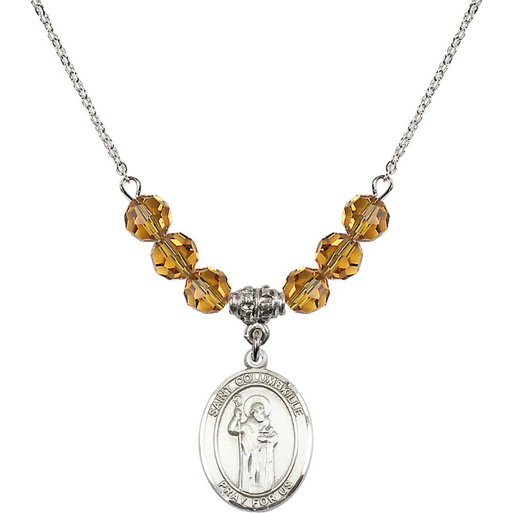 Sterling Silver Saint Columbkille Birthstone Necklace with Topaz Beads - 8399