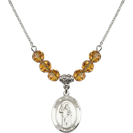 Sterling Silver Saint Columbkille Birthstone Necklace with Topaz Beads - 8399