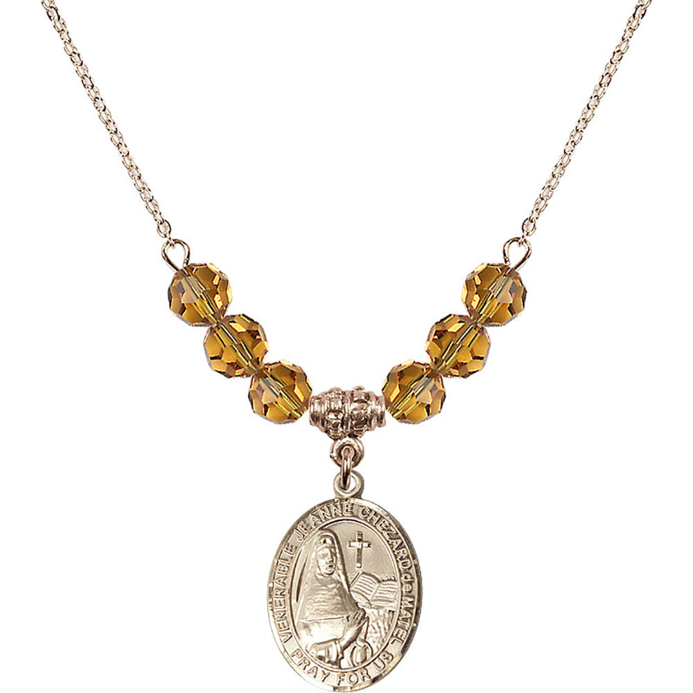 14kt Gold Filled Saint Jeanne Chezard de Matel Birthstone Necklace with Topaz Beads - 8401