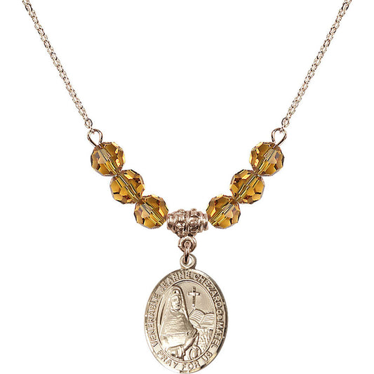 14kt Gold Filled Saint Jeanne Chezard de Matel Birthstone Necklace with Topaz Beads - 8401