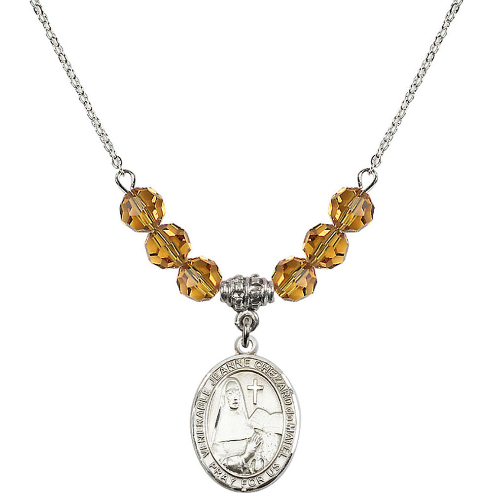 Sterling Silver Saint Jeanne Chezard de Matel Birthstone Necklace with Topaz Beads - 8401