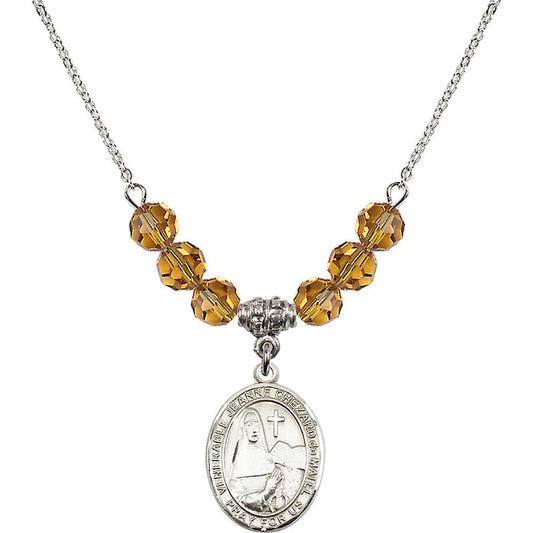 Sterling Silver Saint Jeanne Chezard de Matel Birthstone Necklace with Topaz Beads - 8401