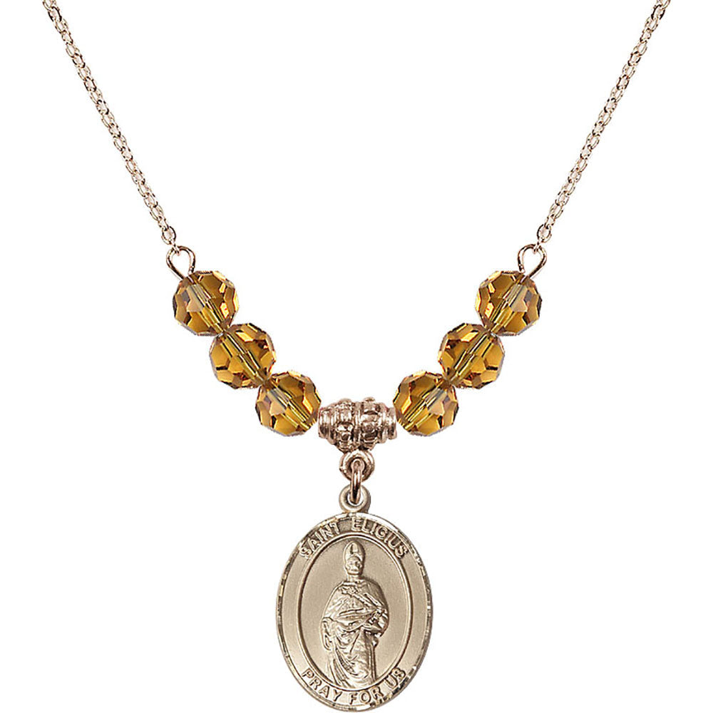 14kt Gold Filled Saint Eligius Birthstone Necklace with Topaz Beads - 8402