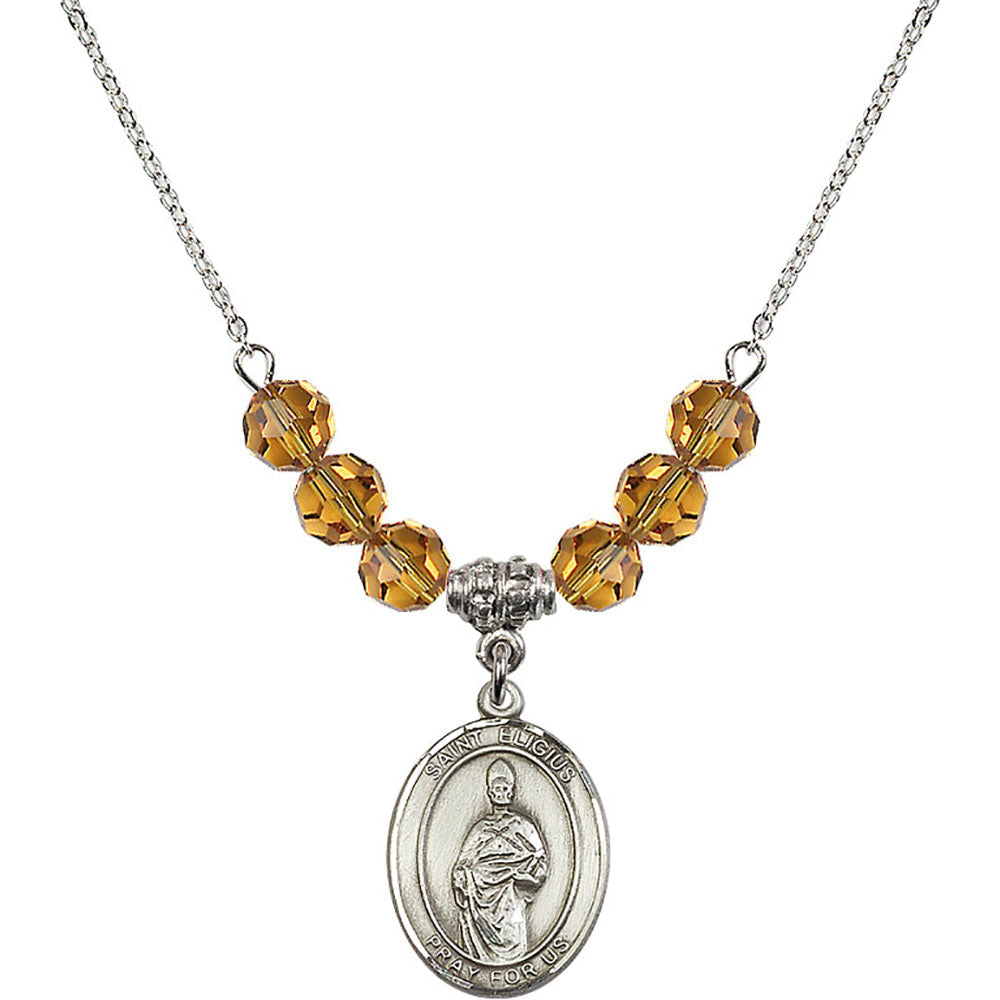 Sterling Silver Saint Eligius Birthstone Necklace with Topaz Beads - 8402