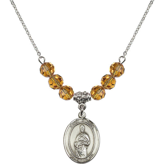 Sterling Silver Saint Eligius Birthstone Necklace with Topaz Beads - 8402