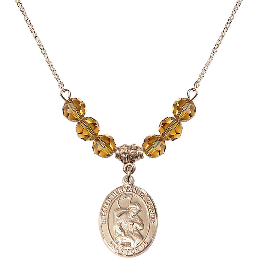 14kt Gold Filled Blessed Herman the Cripple Birthstone Necklace with Topaz Beads - 8403