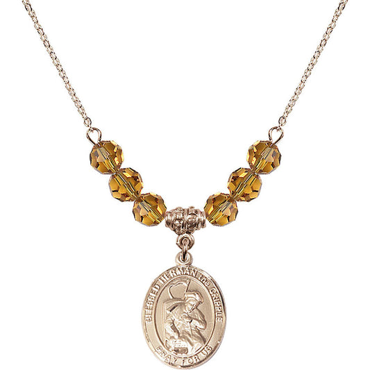 14kt Gold Filled Blessed Herman the Cripple Birthstone Necklace with Topaz Beads - 8403