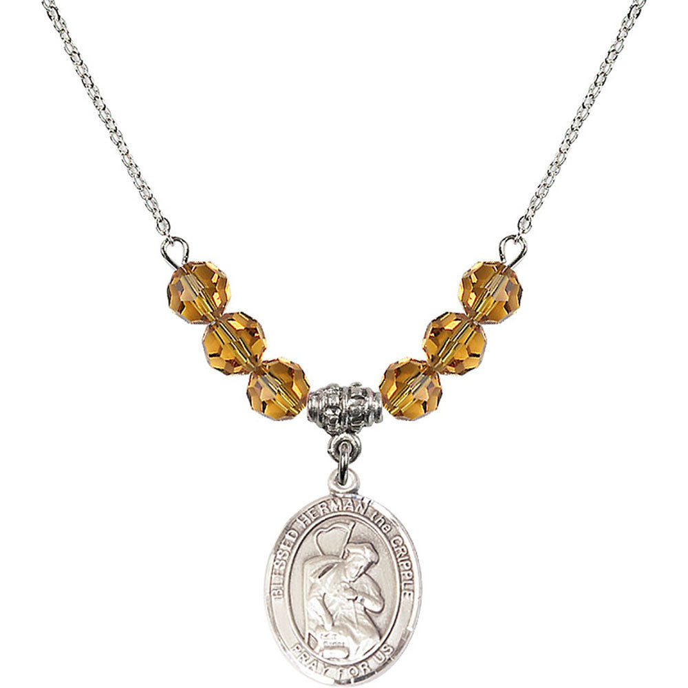 Sterling Silver Blessed Herman the Cripple Birthstone Necklace with Topaz Beads - 8403