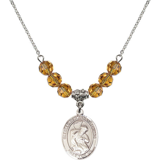 Sterling Silver Blessed Herman the Cripple Birthstone Necklace with Topaz Beads - 8403