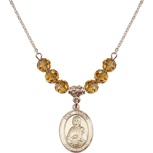 14kt Gold Filled Saint Gerald Birthstone Necklace with Topaz Beads - 8404