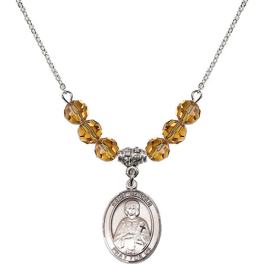 Sterling Silver Saint Gerald Birthstone Necklace with Topaz Beads - 8404