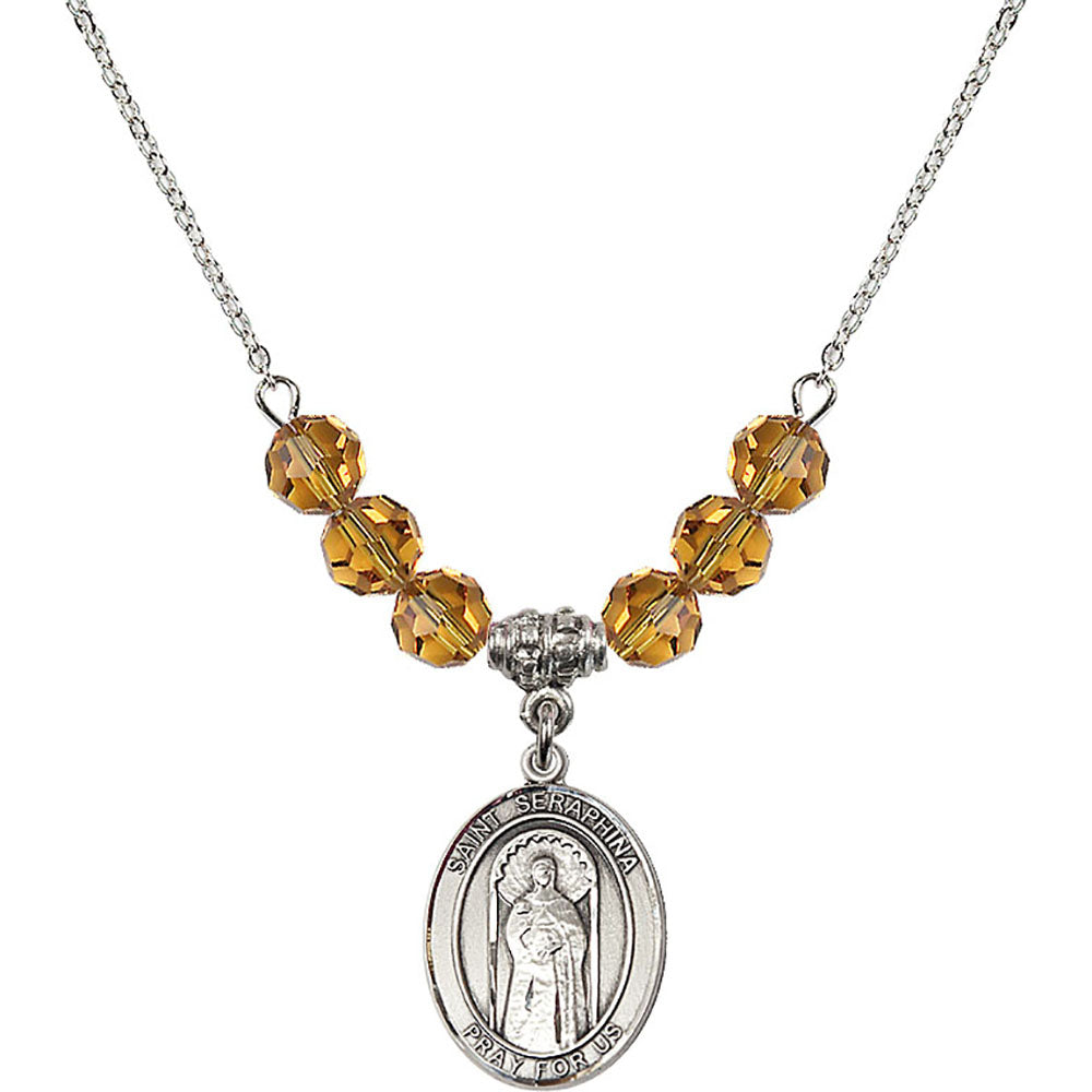 Sterling Silver Saint Seraphina Birthstone Necklace with Topaz Beads - 8405