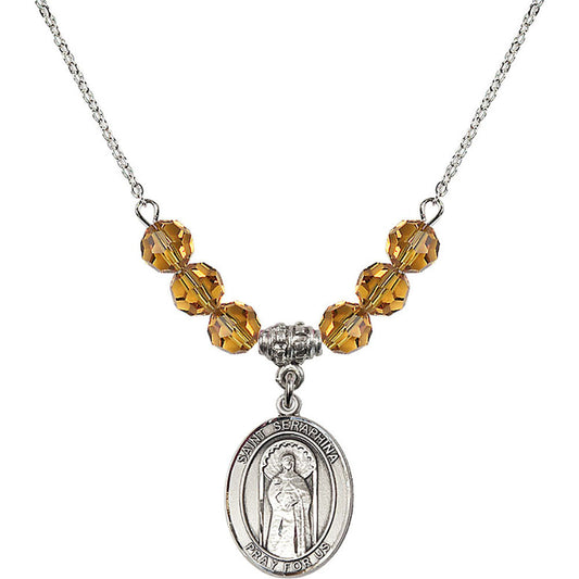 Sterling Silver Saint Seraphina Birthstone Necklace with Topaz Beads - 8405