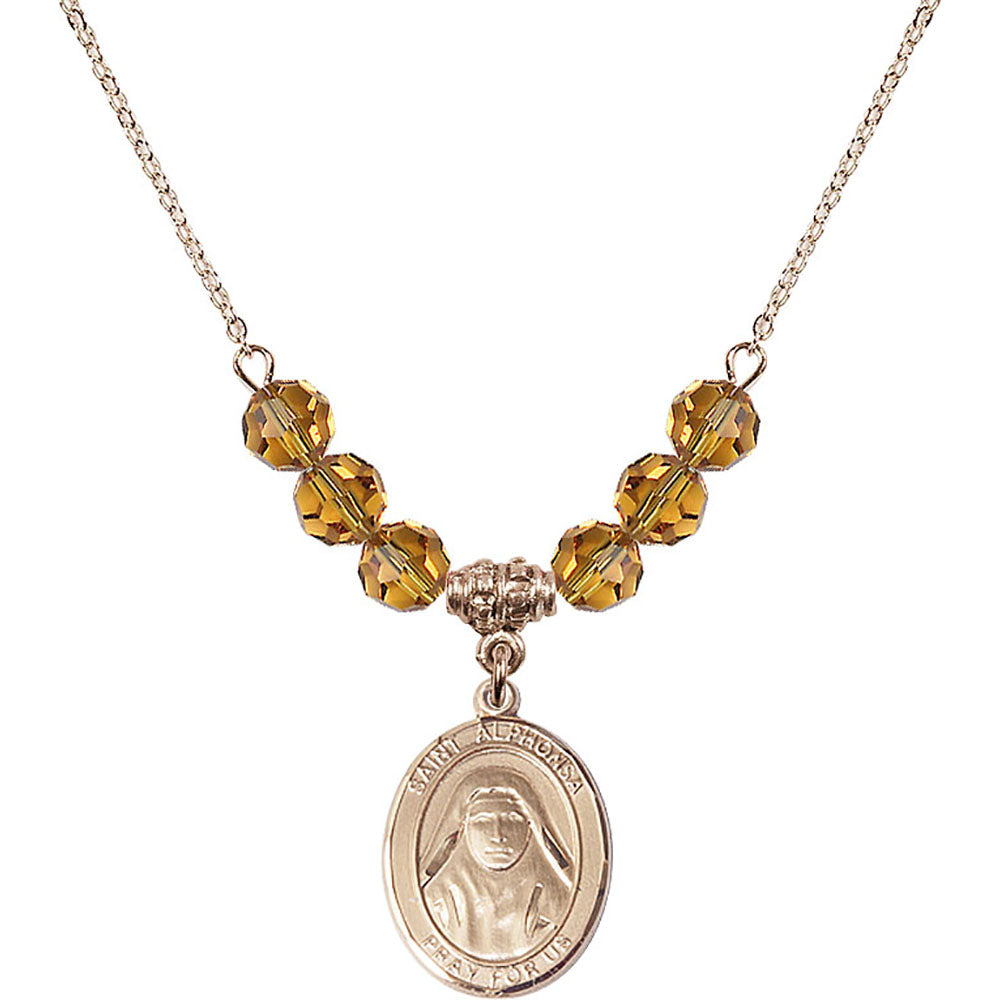 14kt Gold Filled Saint Alphonsa of India Birthstone Necklace with Topaz Beads - 8406
