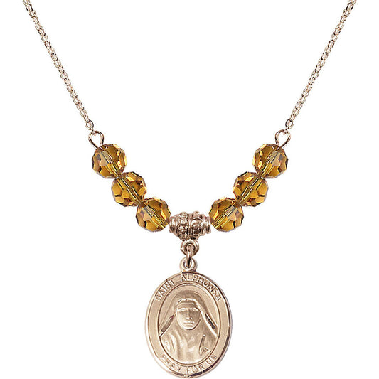 14kt Gold Filled Saint Alphonsa of India Birthstone Necklace with Topaz Beads - 8406