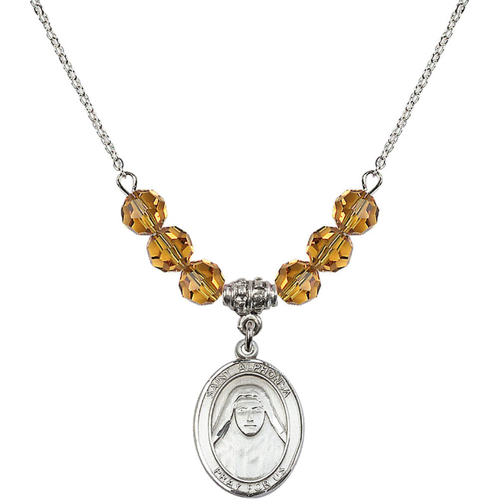 Sterling Silver Saint Alphonsa of India Birthstone Necklace with Topaz Beads - 8406