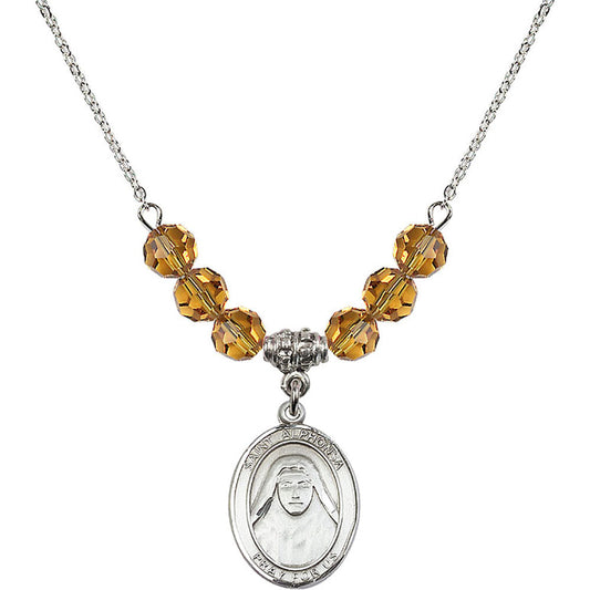 Sterling Silver Saint Alphonsa of India Birthstone Necklace with Topaz Beads - 8406