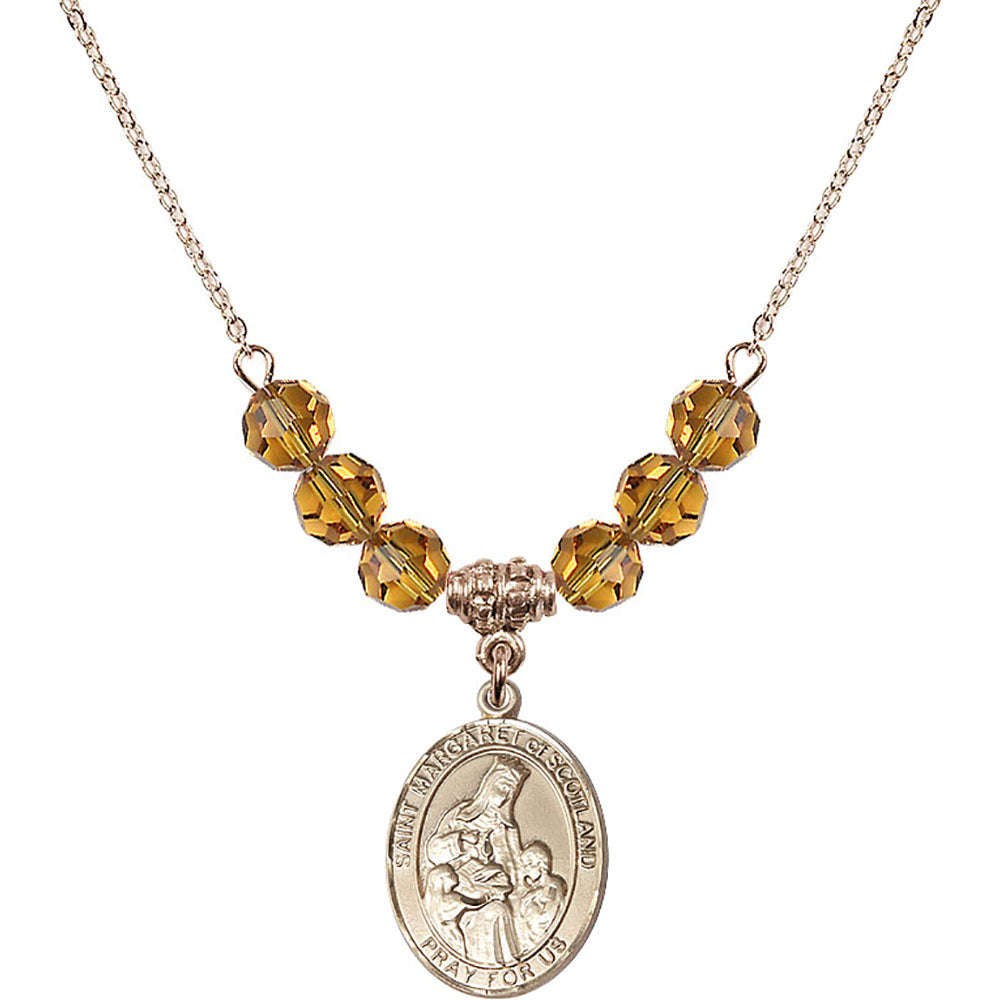 14kt Gold Filled Saint Margaret of Scotland Birthstone Necklace with Topaz Beads - 8407