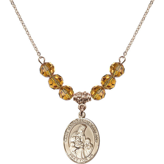 14kt Gold Filled Saint Margaret of Scotland Birthstone Necklace with Topaz Beads - 8407