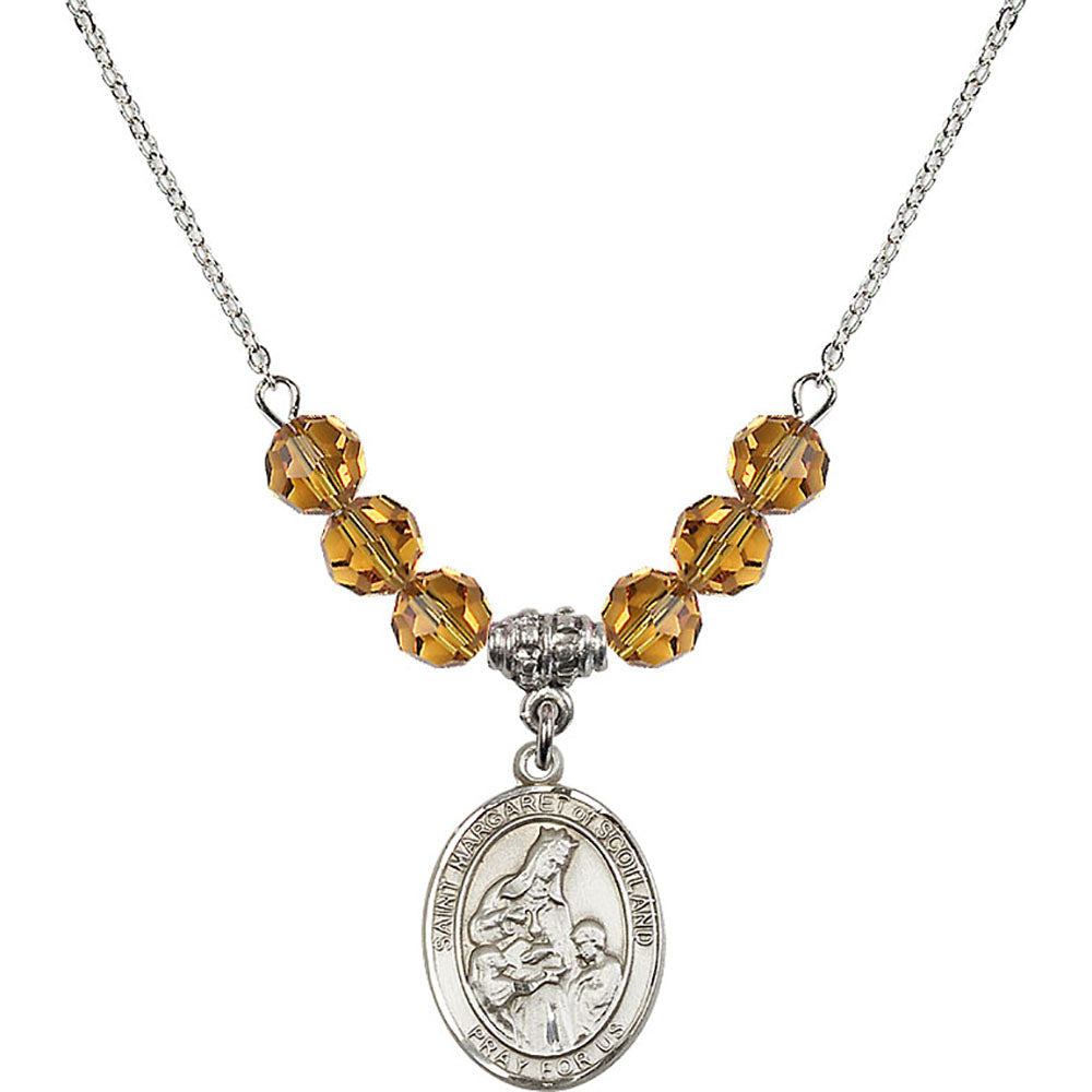 Sterling Silver Saint Margaret of Scotland Birthstone Necklace with Topaz Beads - 8407