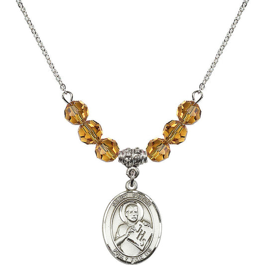 Sterling Silver Saint Viator of Bergamo Birthstone Necklace with Topaz Beads - 8408