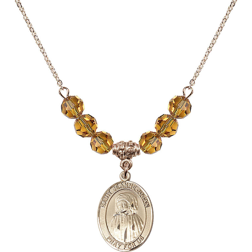 14kt Gold Filled Saint Jeanne Jugan Birthstone Necklace with Topaz Beads - 8409