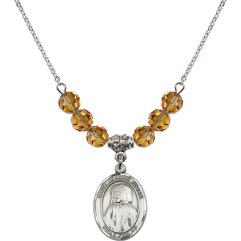 Sterling Silver Saint Jeanne Jugan Birthstone Necklace with Topaz Beads - 8409