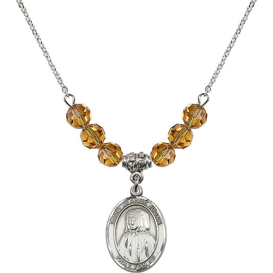 Sterling Silver Saint Jeanne Jugan Birthstone Necklace with Topaz Beads - 8409