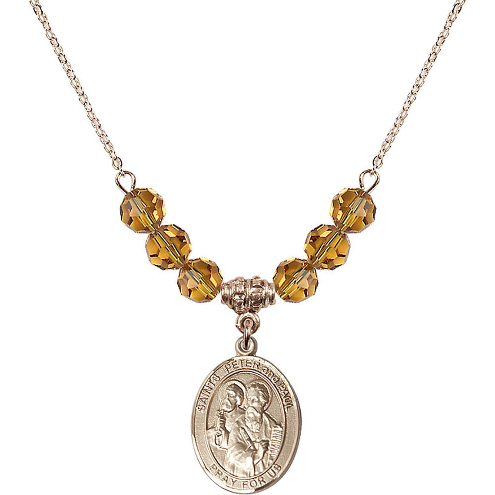 14kt Gold Filled Saints Peter & Paul Birthstone Necklace with Topaz Beads - 8410
