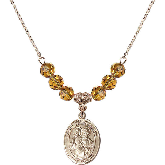 14kt Gold Filled Saints Peter & Paul Birthstone Necklace with Topaz Beads - 8410