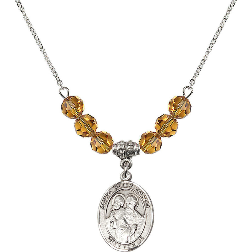 Sterling Silver Saints Peter & Paul Birthstone Necklace with Topaz Beads - 8410
