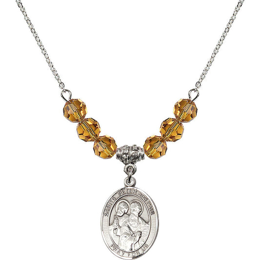 Sterling Silver Saints Peter & Paul Birthstone Necklace with Topaz Beads - 8410