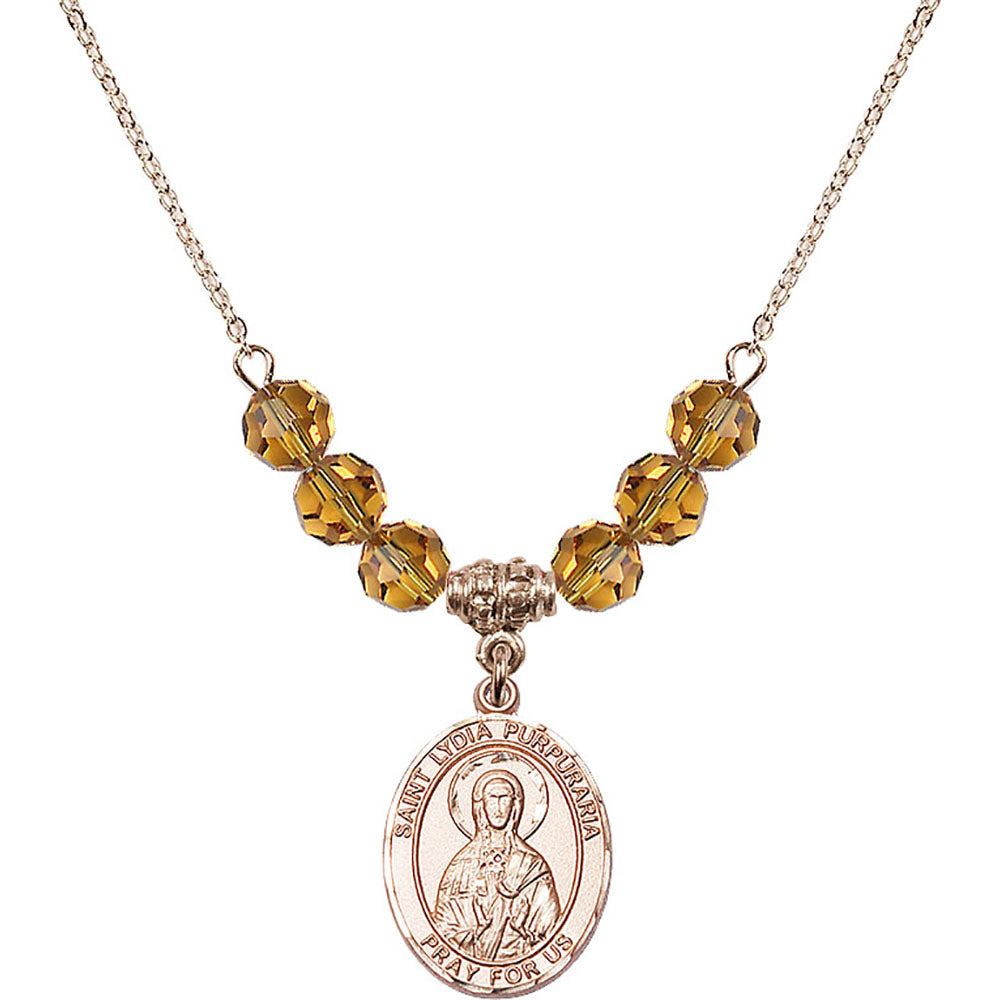 14kt Gold Filled Saint Lydia Purpuraria Birthstone Necklace with Topaz Beads - 8411