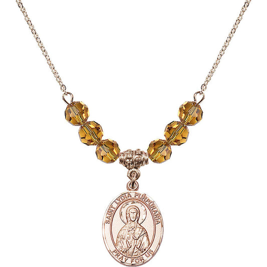 14kt Gold Filled Saint Lydia Purpuraria Birthstone Necklace with Topaz Beads - 8411