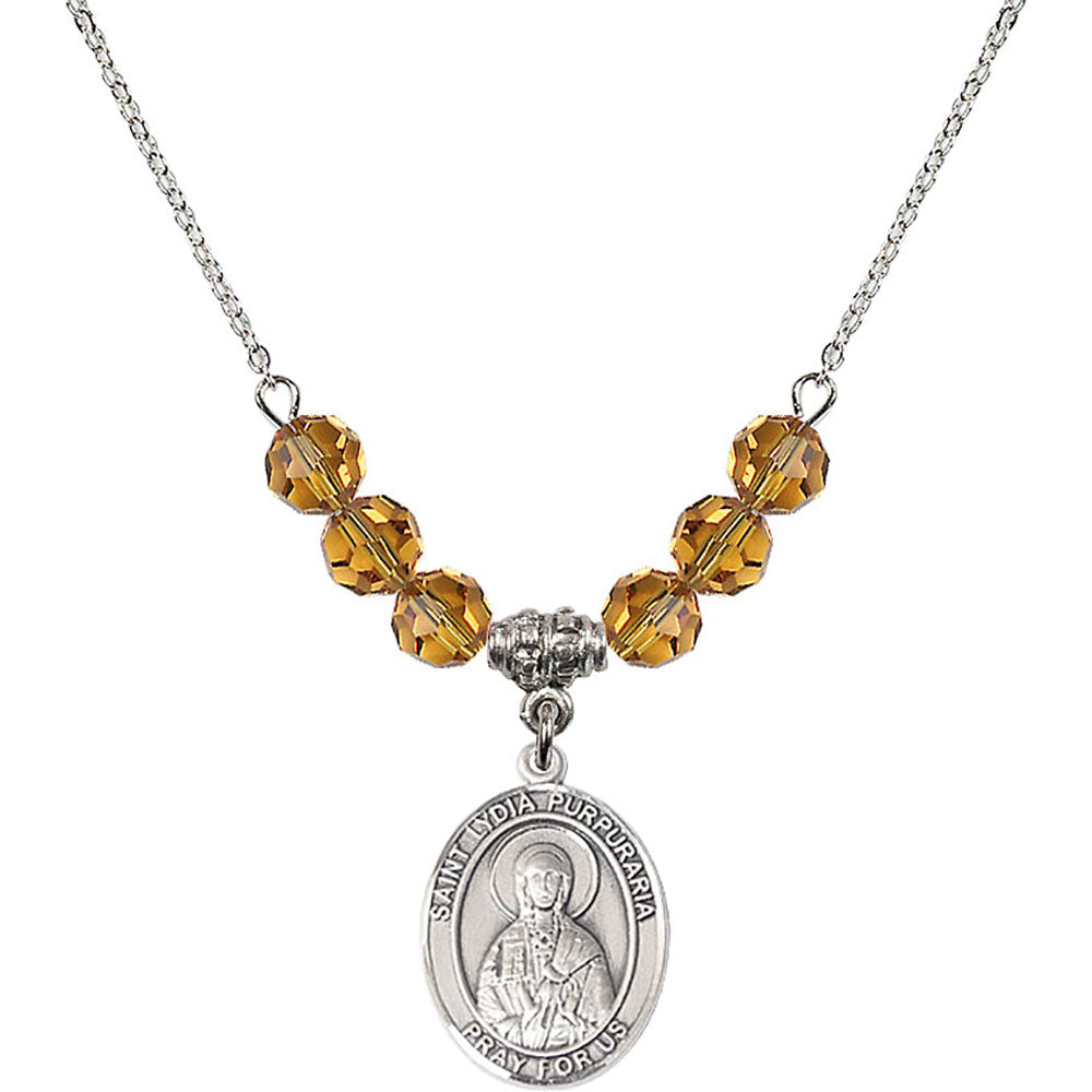 Sterling Silver Saint Lydia Purpuraria Birthstone Necklace with Topaz Beads - 8411