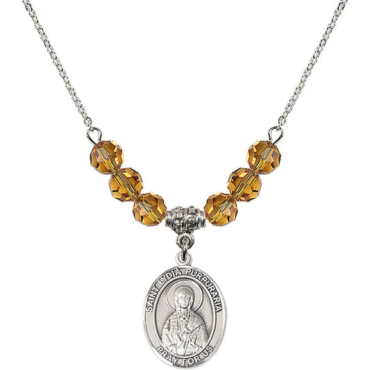 Sterling Silver Saint Lydia Purpuraria Birthstone Necklace with Topaz Beads - 8411