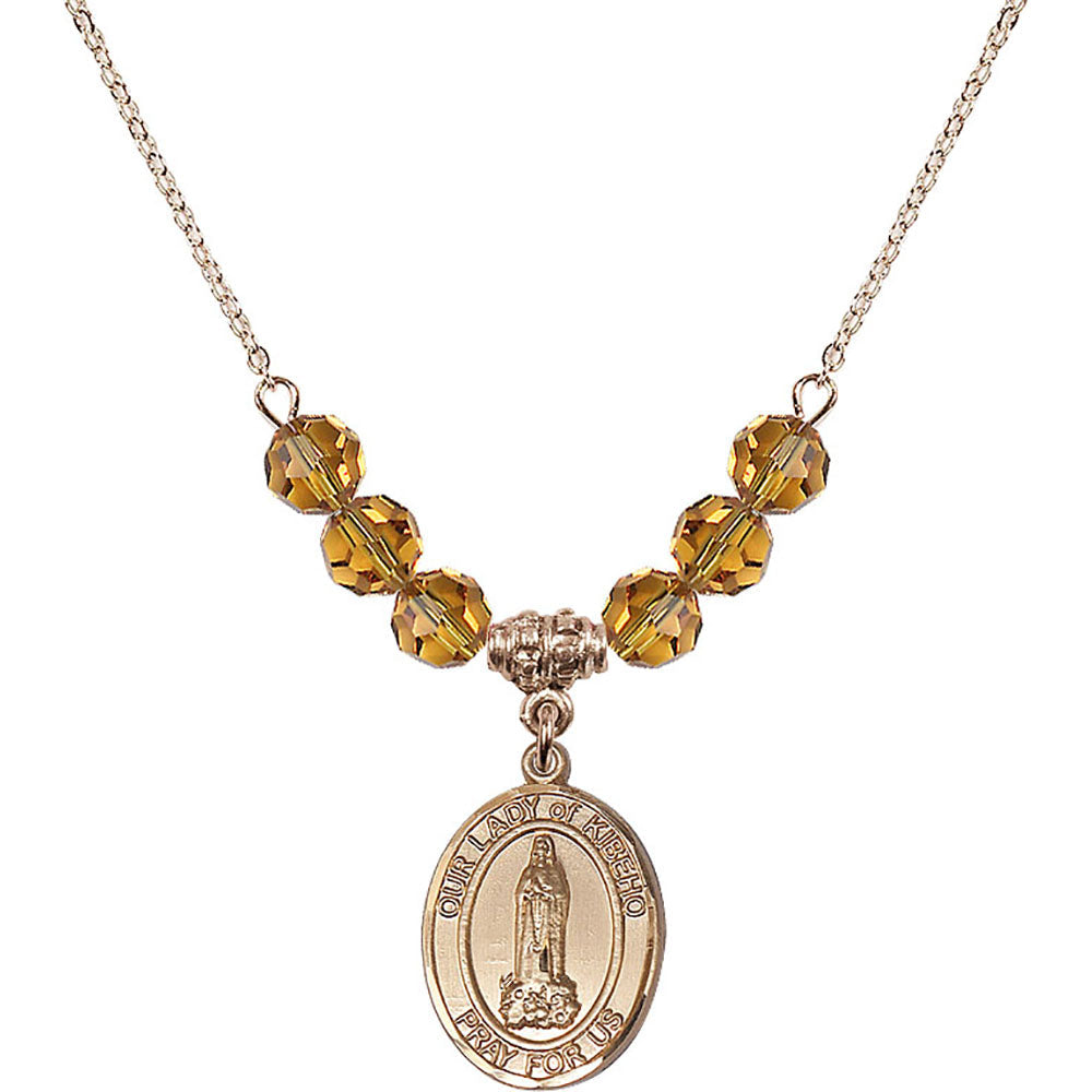 14kt Gold Filled Our Lady of Kibeho Birthstone Necklace with Topaz Beads - 8414