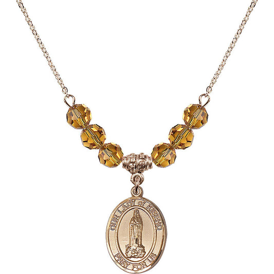 14kt Gold Filled Our Lady of Kibeho Birthstone Necklace with Topaz Beads - 8414