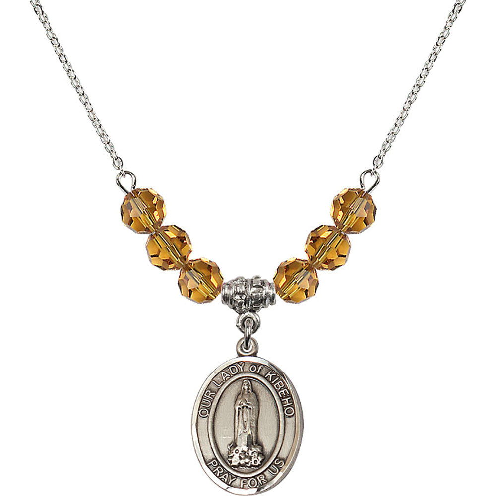 Sterling Silver Our Lady of Kibeho Birthstone Necklace with Topaz Beads - 8414