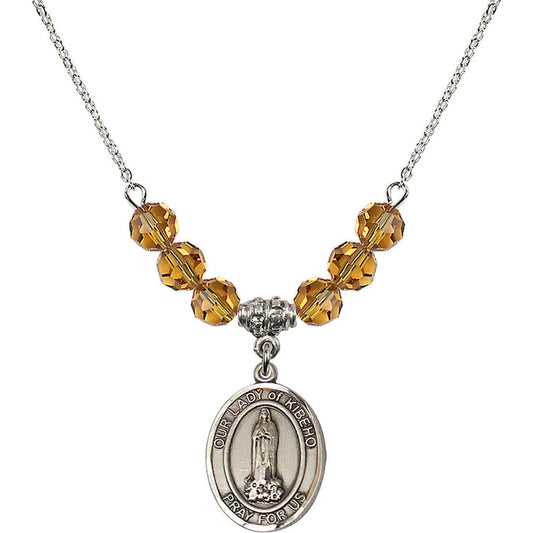 Sterling Silver Our Lady of Kibeho Birthstone Necklace with Topaz Beads - 8414