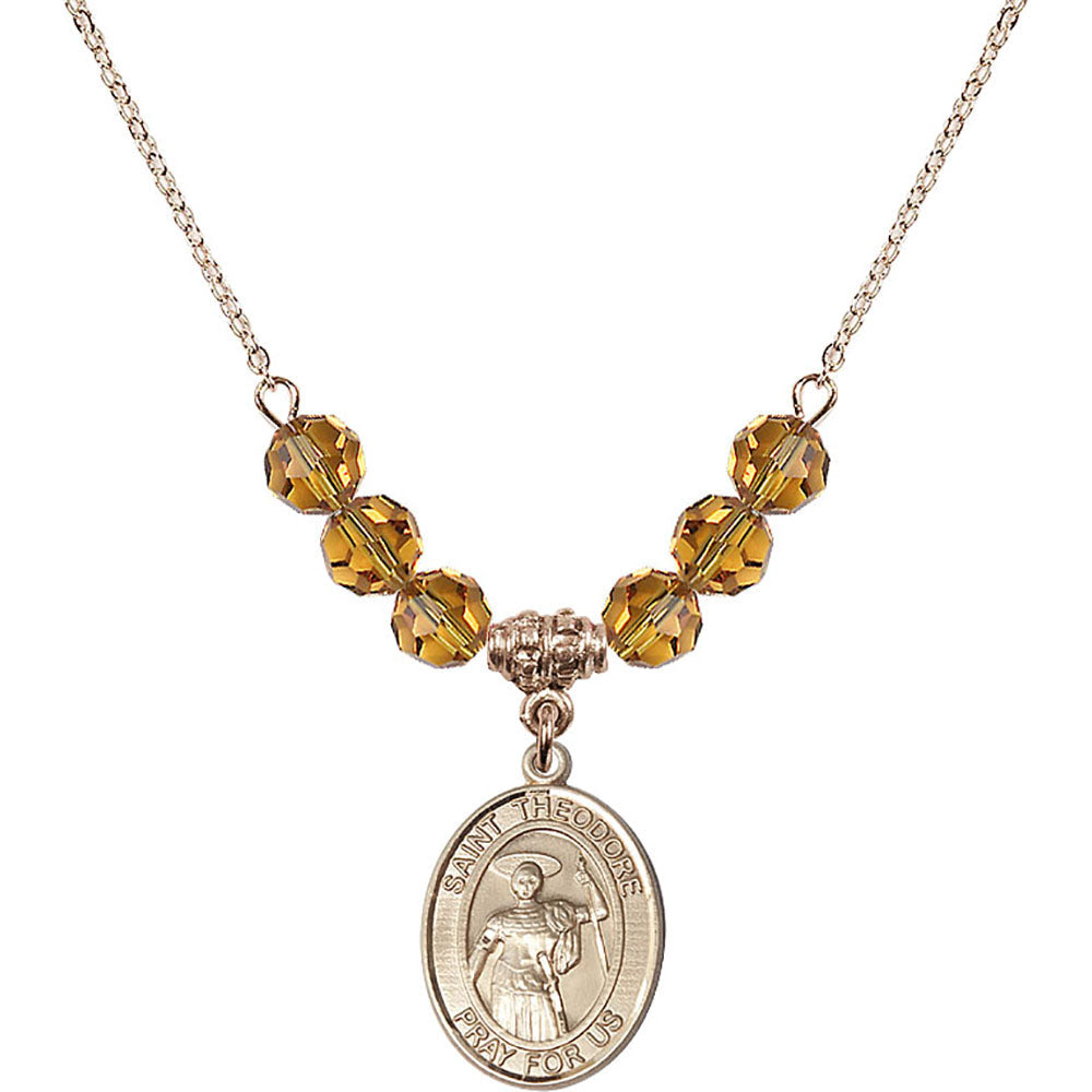 14kt Gold Filled Saint Theodore Stratelates Birthstone Necklace with Topaz Beads - 8415