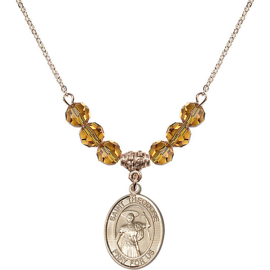 14kt Gold Filled Saint Theodore Stratelates Birthstone Necklace with Topaz Beads - 8415