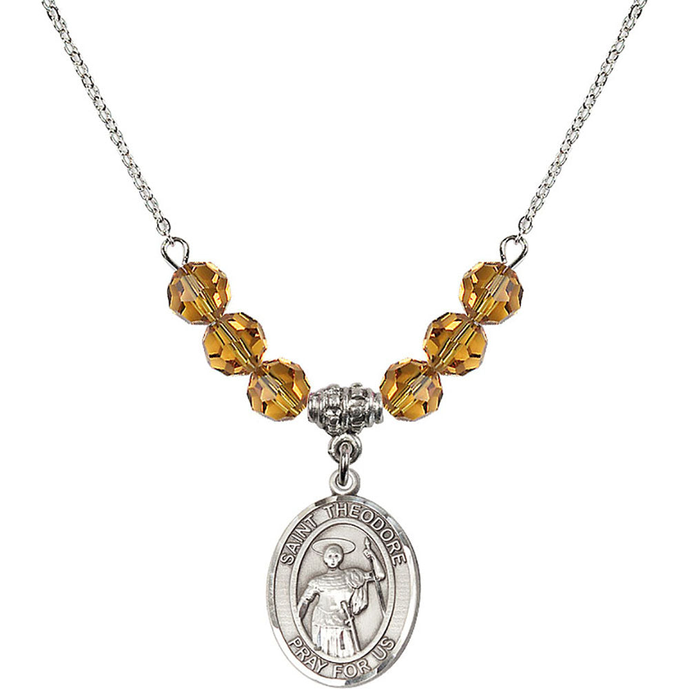 Sterling Silver Saint Theodore Stratelates Birthstone Necklace with Topaz Beads - 8415