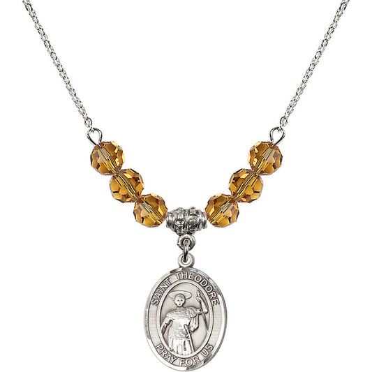Sterling Silver Saint Theodore Stratelates Birthstone Necklace with Topaz Beads - 8415