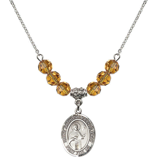 Sterling Silver Saint Anthony Mary Claret Birthstone Necklace with Topaz Beads - 8416