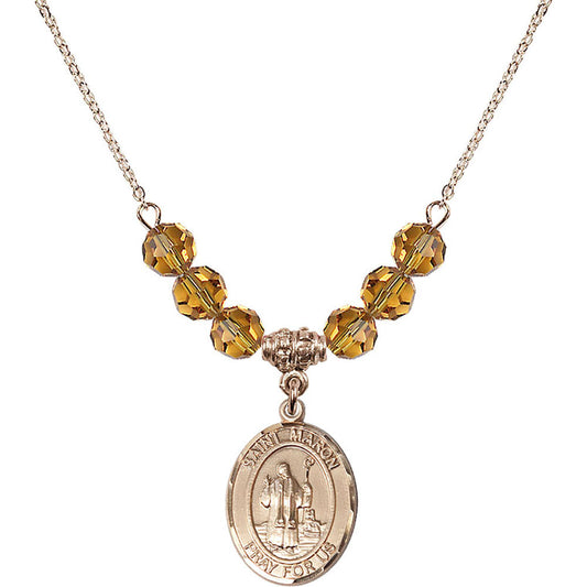 14kt Gold Filled Saint Maron Birthstone Necklace with Topaz Beads - 8417